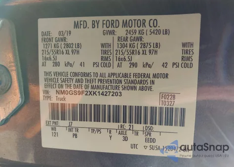 2019 Ford Transit Connect Xlt из США, поврежденный, VIN NM0GS9F2XK1427203